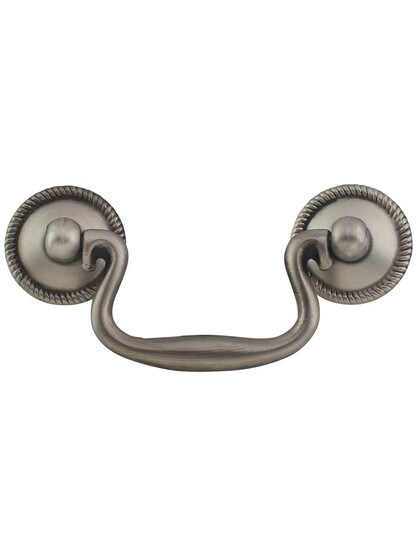 Manor House Swan-Neck Bail Pull with Roped Rosettes - 2-1/2 inch Center-to-Center in Silver Stone.